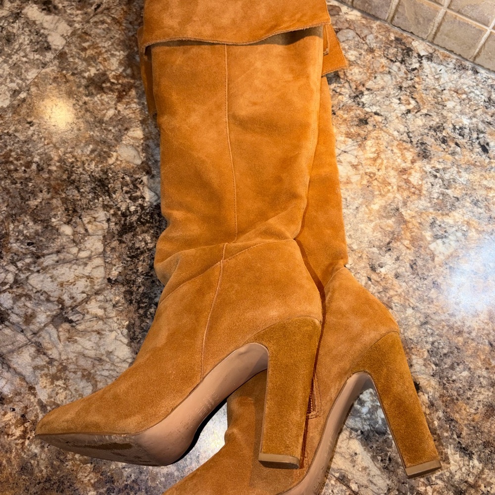 Aldo Camel Suede Heeled Boots